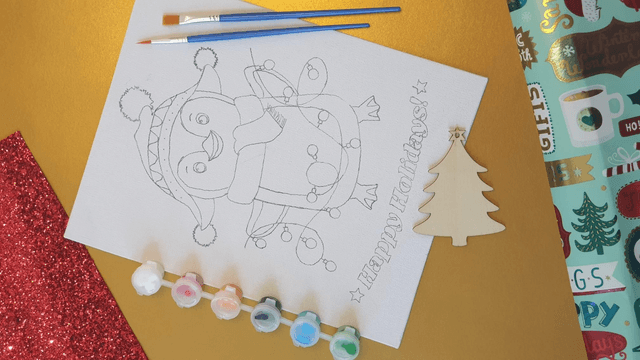 Kids Paint Canvas - Happy Holiday Penguin
