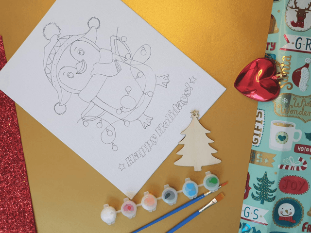 Kids Paint Canvas - Happy Holiday Penguin