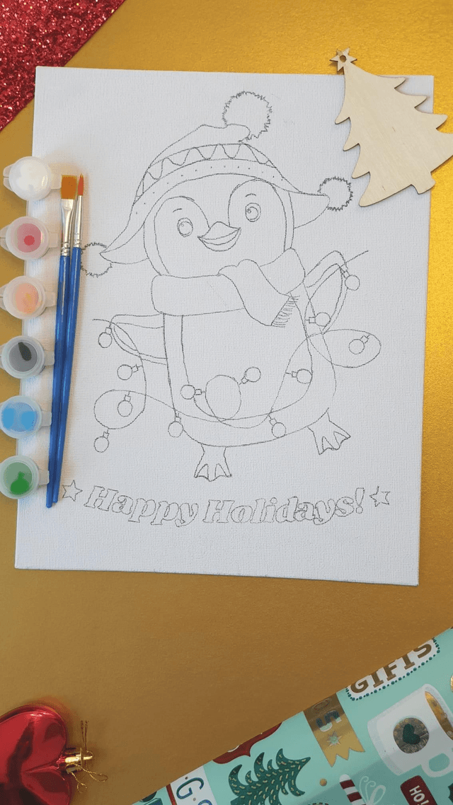Kids Paint Canvas - Happy Holiday Penguin