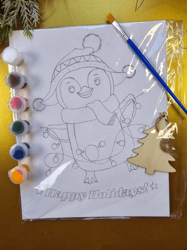 Kids Paint Canvas - Happy Holiday Penguin