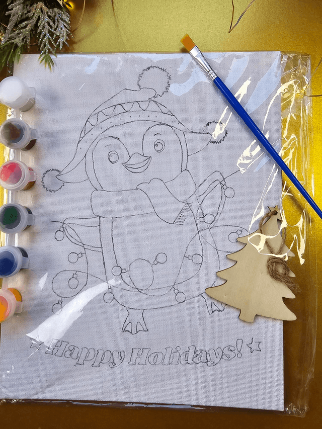 Kids Paint Canvas - Happy Holiday Penguin